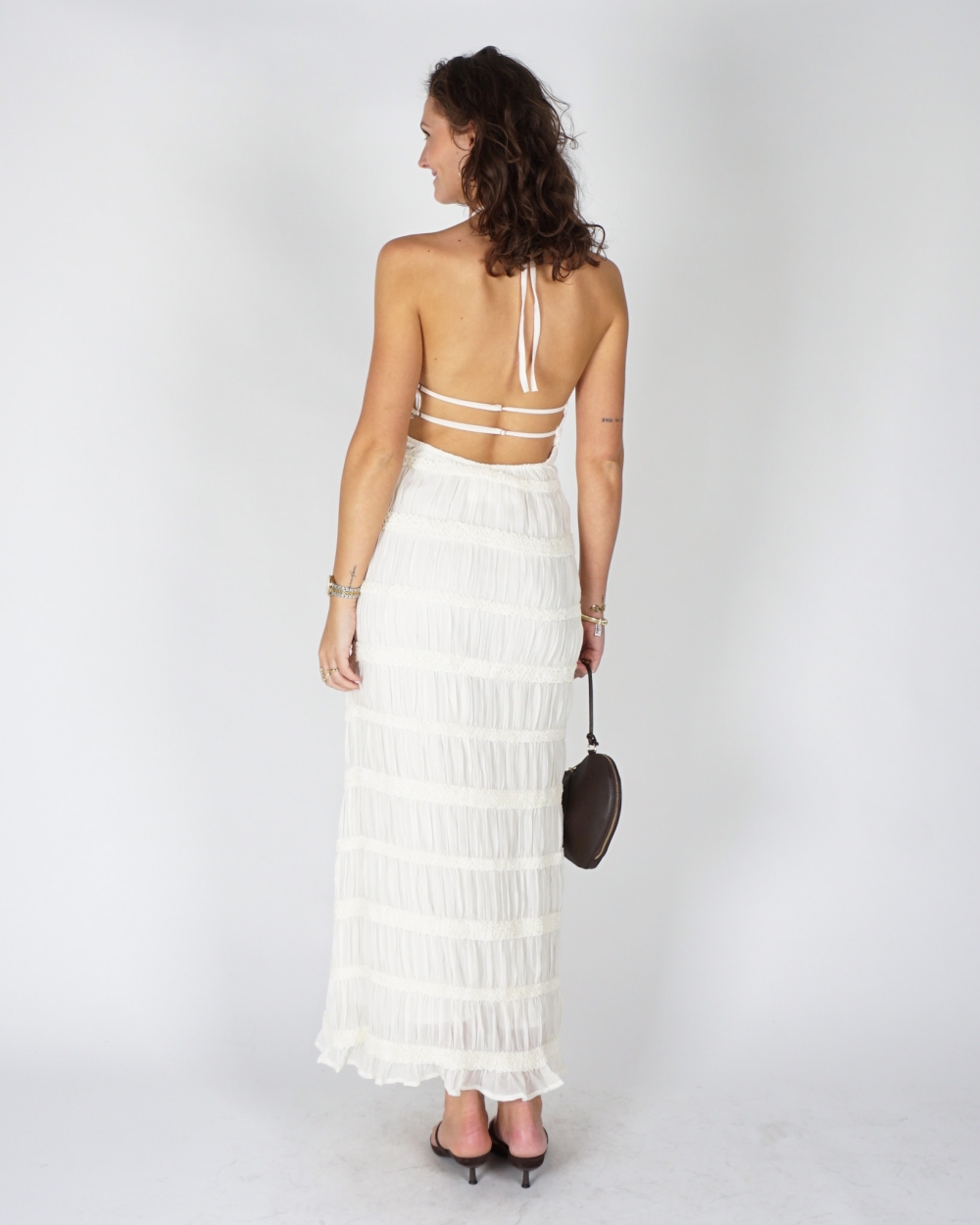 MAXI HALTER JURK ECRU