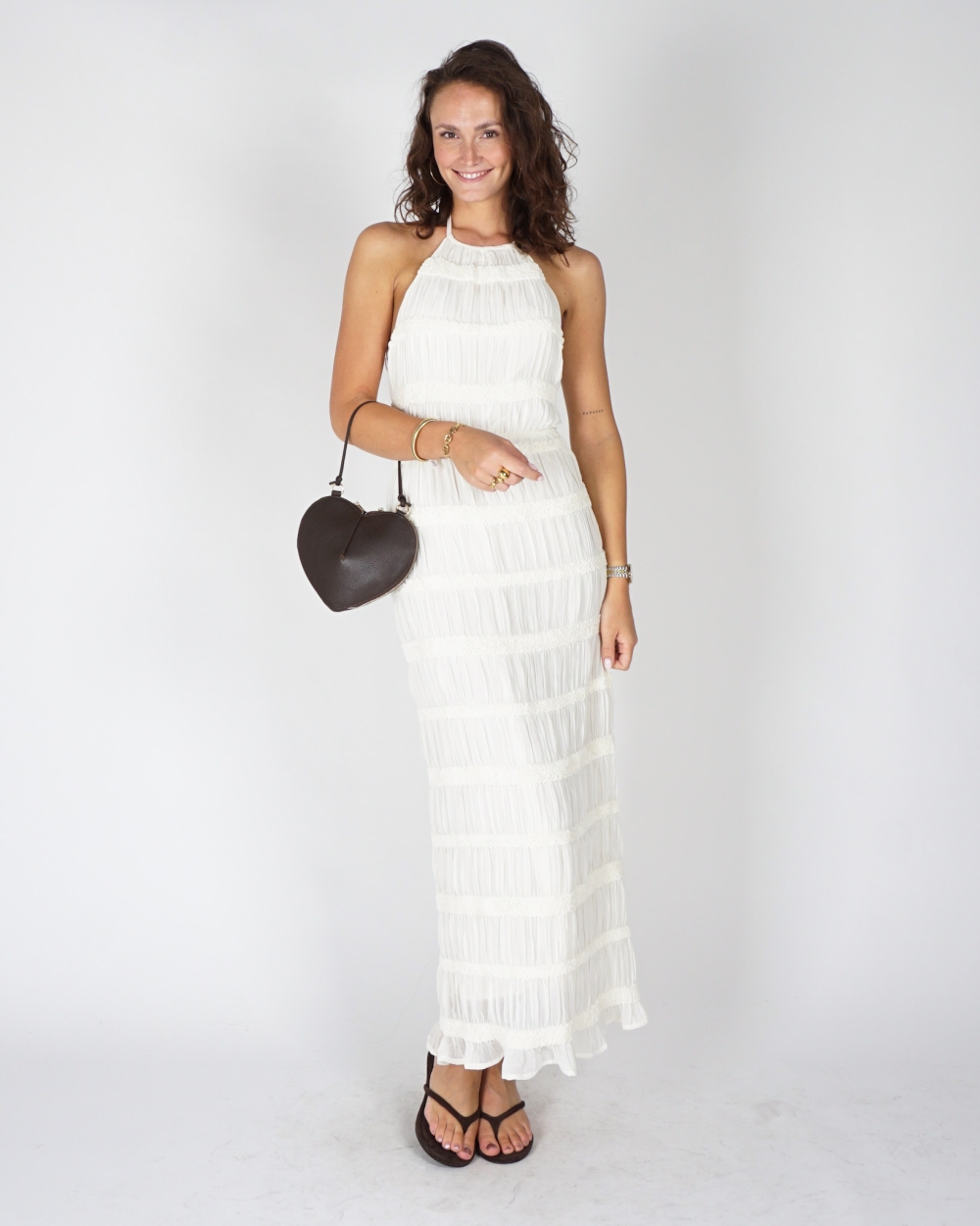 MAXI HALTER JURK ECRU