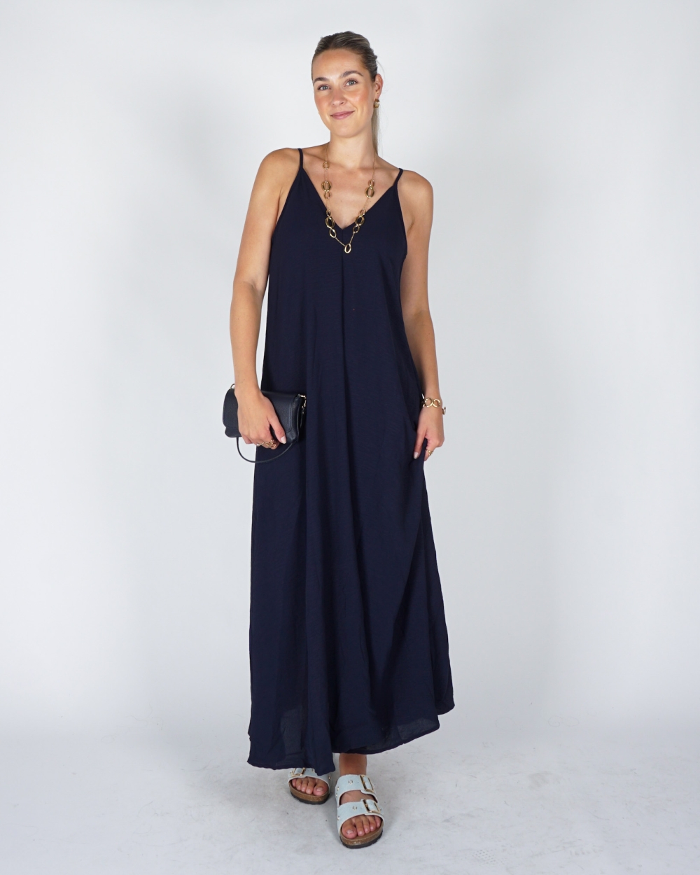 LANGE JURK SPAGHETTIBANDJES DONKERBLAUW