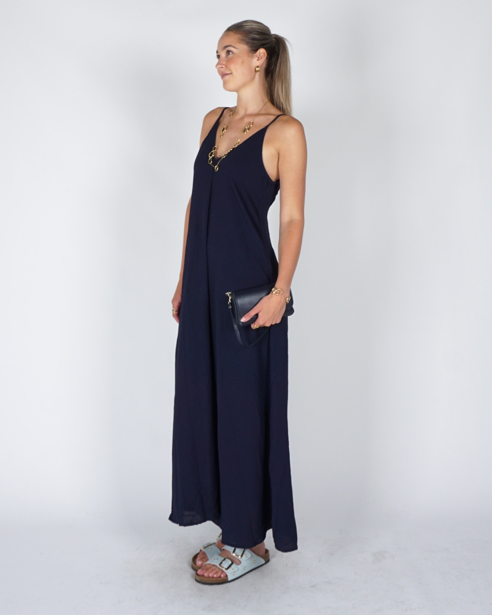 LANGE JURK SPAGHETTIBANDJES DONKERBLAUW