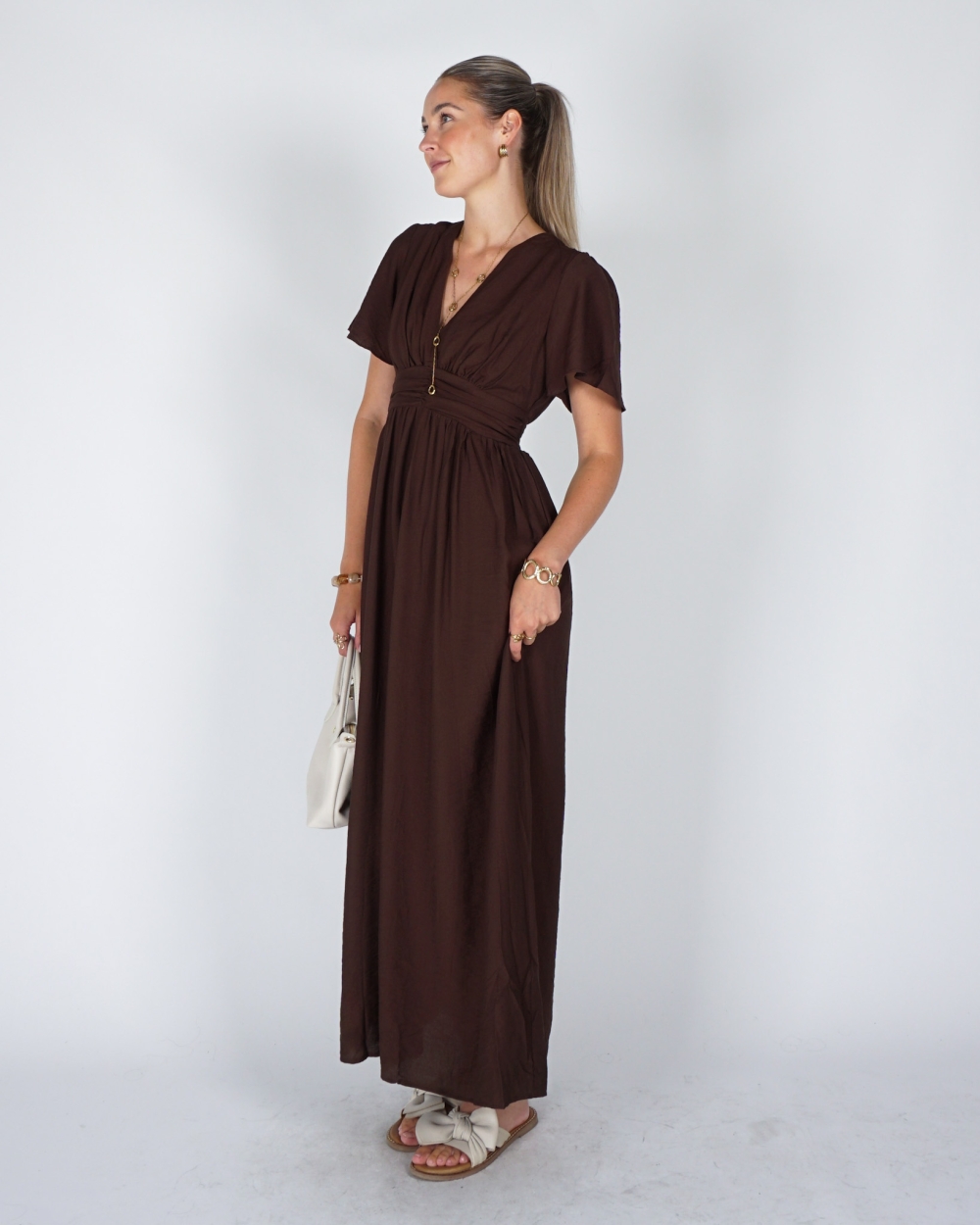 MAXI JURK V-HALS BRUIN