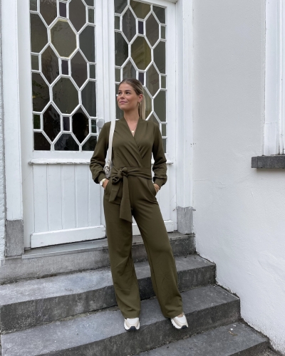 JERSEY JUMPSUIT DONKERGROEN