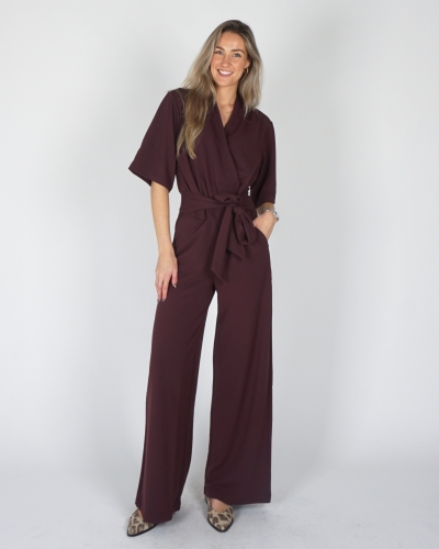 YAYA JUMPSUIT MET STRIKCEINTUUR BORDEAUX