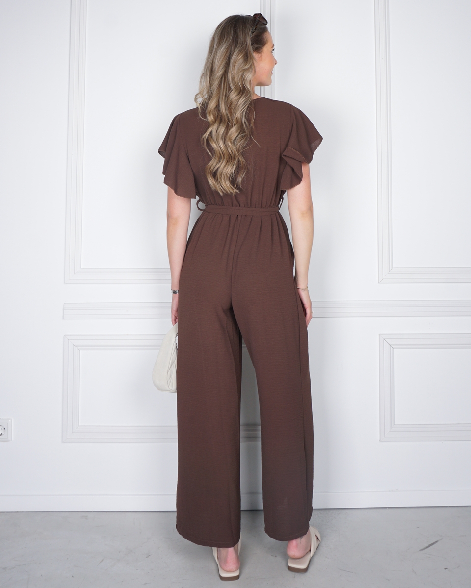 JUMPSUIT MET RUFFLE MOUW BRUIN