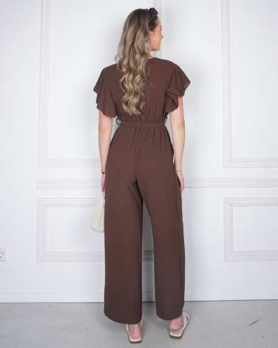 JUMPSUIT MET RUFFLE MOUW BRUIN