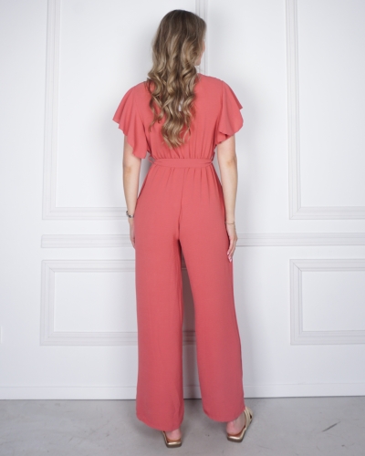 JUMPSUIT MET RUFFLE MOUW ROZE