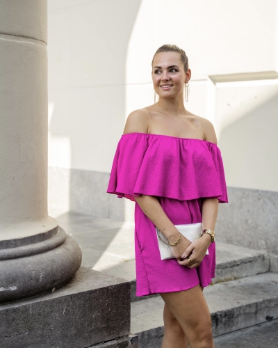 Gossip PLAYSUIT OFF SHOULDER FUCHSIA 