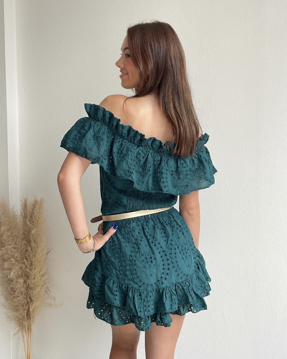 PLAYSUIT OFF SHOULDER GROEN