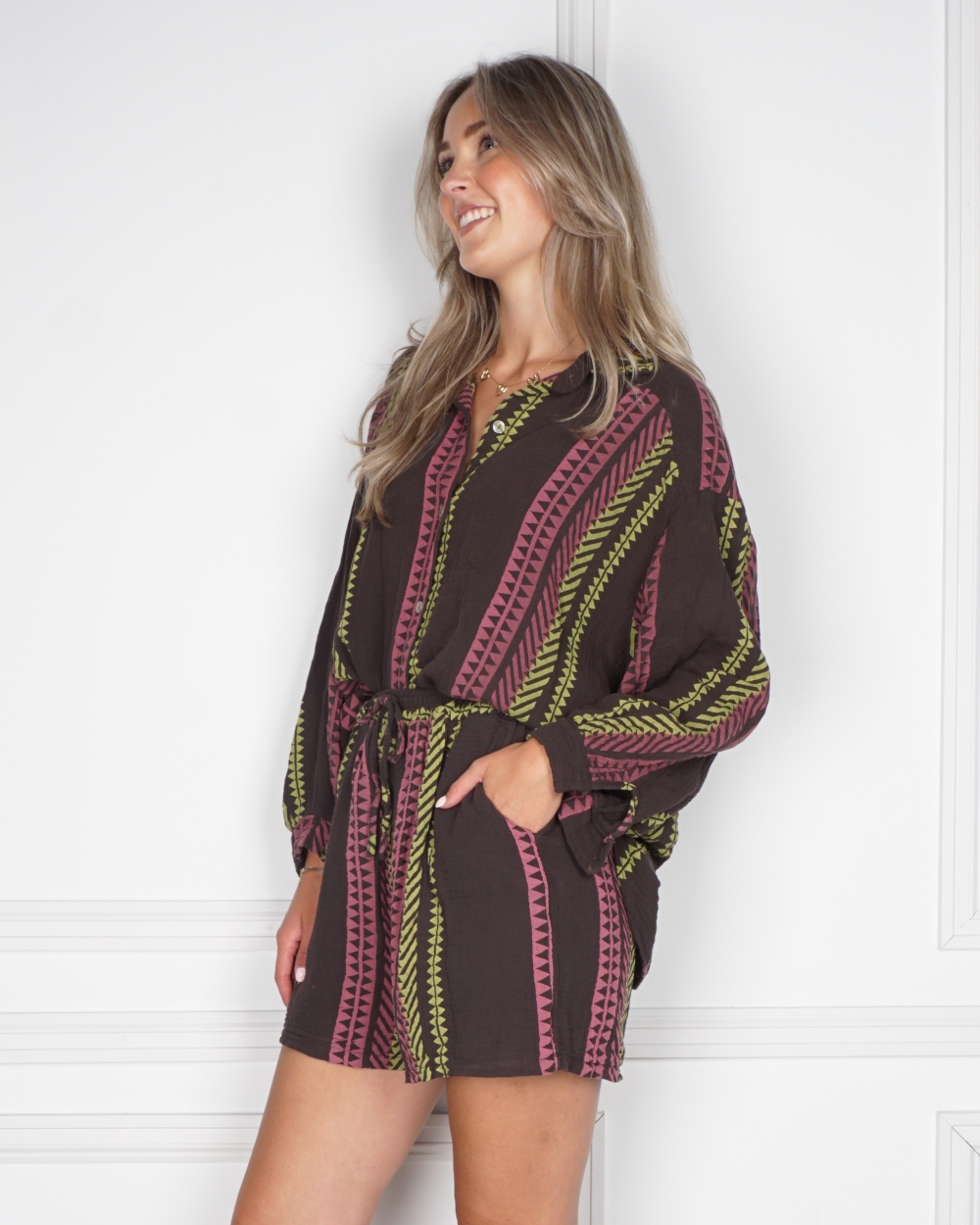 SET AZTEC PRINT DONKER BRUIN ROZE