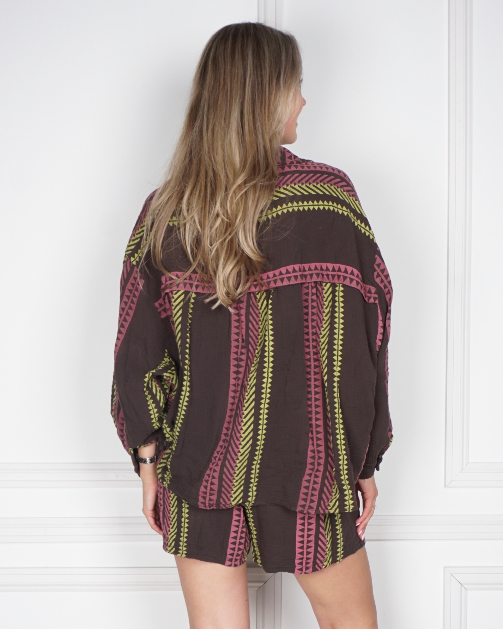 SET AZTEC PRINT DONKER BRUIN ROZE