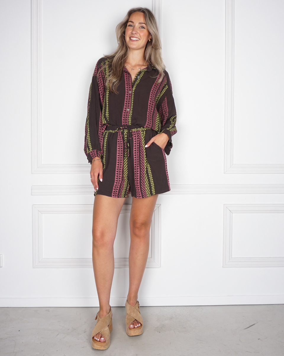 SET AZTEC PRINT DONKER BRUIN ROZE