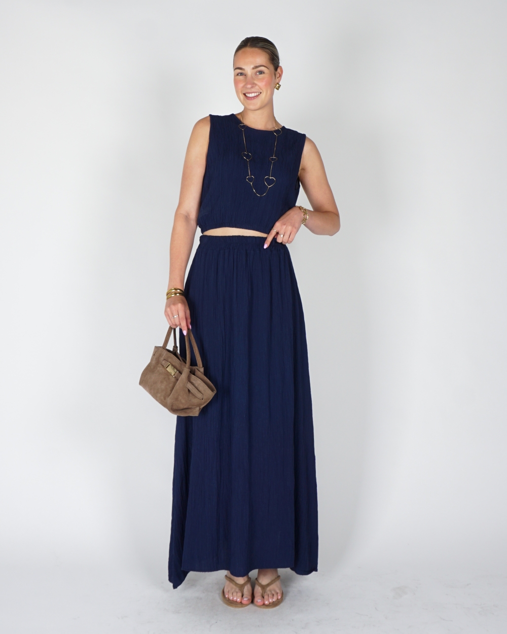 SET MET MAXI ROK EN TOP DONKERBLAUW