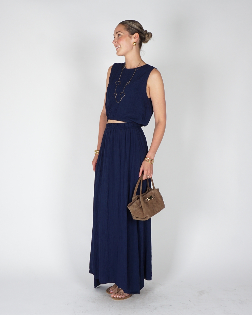 SET MET MAXI ROK EN TOP DONKERBLAUW