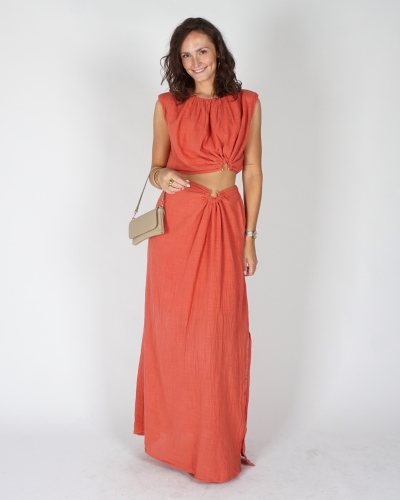 Gossip MAXI ROK EN TOP MET DETAIL TERRACOTTA