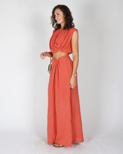 Gossip MAXI ROK EN TOP MET DETAIL TERRACOTTA