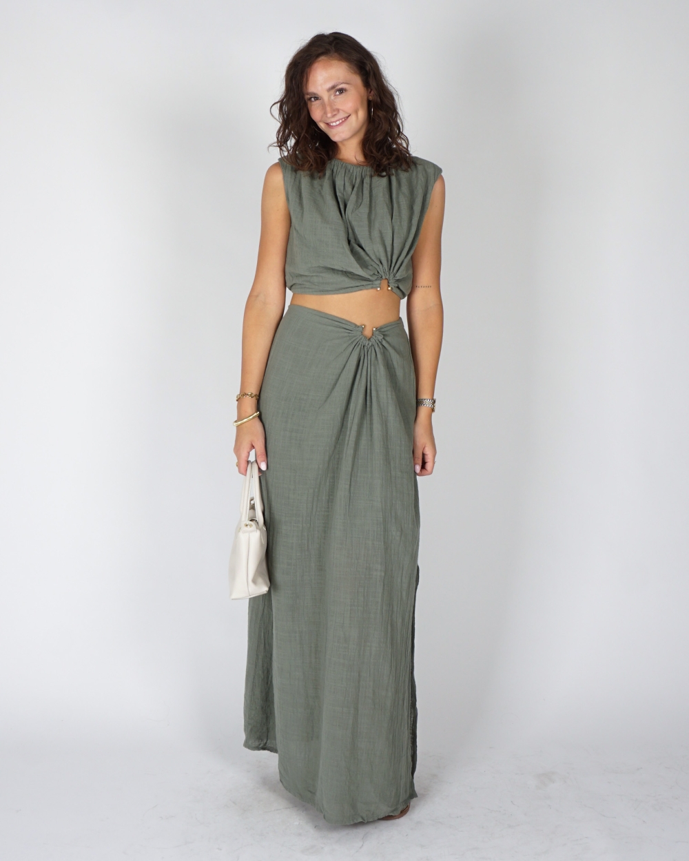 MAXI ROK EN TOP MET DETAIL GROEN