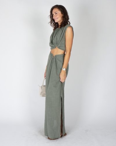 MAXI ROK EN TOP MET DETAIL GROEN