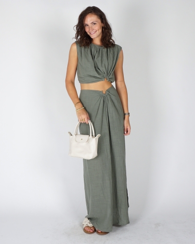 MAXI ROK EN TOP MET DETAIL GROEN