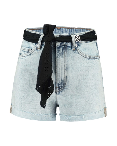 Nikkie HIGH RISE DENIM SHORT BOBBY MET CEINTUUR BLUE