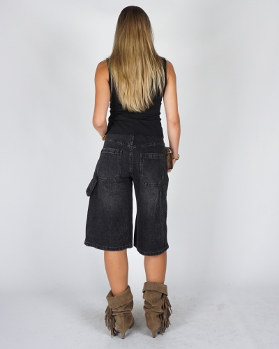 DENIM BERMUDA MET CARGO DETAIL ZWART