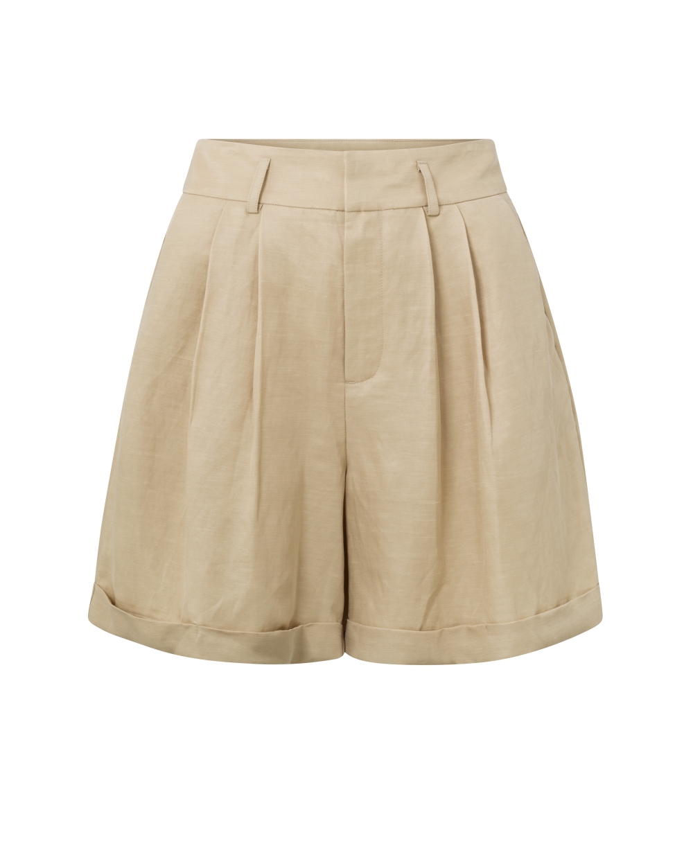 GEWEVEN SHORT MET HOGE TAILLE, ZAKKEN EN PLISSÉDETAILS