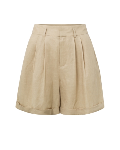 GEWEVEN SHORT MET HOGE TAILLE, ZAKKEN EN PLISSÉDETAILS