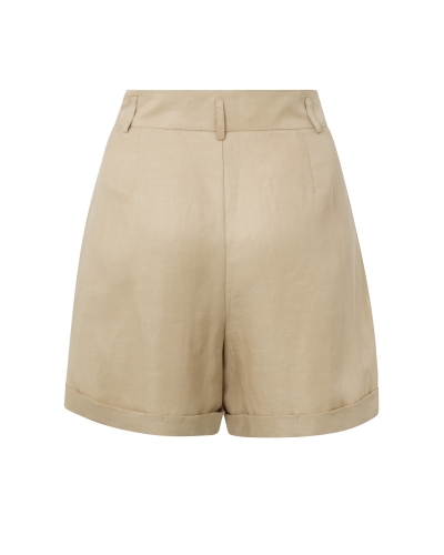 GEWEVEN SHORT MET HOGE TAILLE, ZAKKEN EN PLISSÉDETAILS
