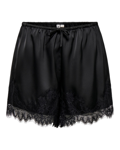 SATIJNEN LACE SHORT ZWART