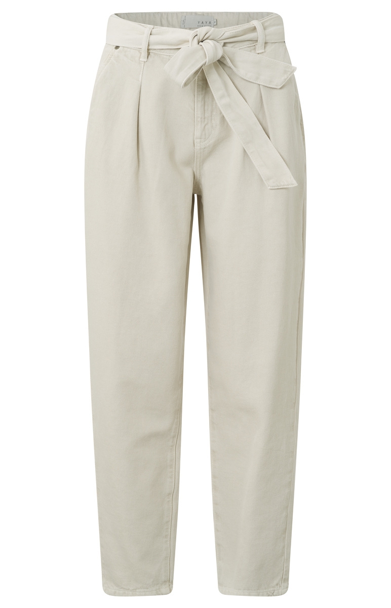 Denim broek met hoge taille en strik 