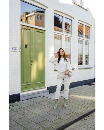 YAYA Denim broek met hoge taille en strik 