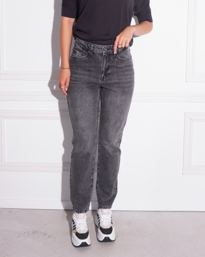 HIGH WAIST JEANS ACID WASH ZWART
