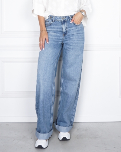 YAYA JEANS MET WIJDE PIJPEN EN OMSLAG ZOOM BLAUW