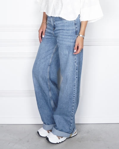 YAYA JEANS MET WIJDE PIJPEN EN OMSLAG ZOOM BLAUW