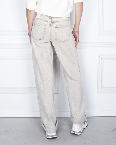 JEANS MET WIJDE PIJPEN MET OMSLAGZOOM BEIGE