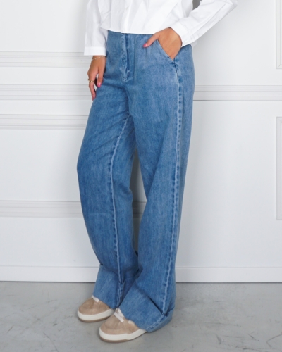 YAYA DENIM PANTALON MET OPGEROLDE PIJPEN BLAUW