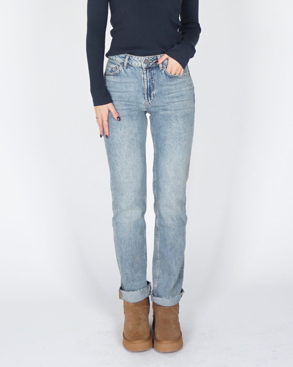 STRAIGHT FIT JEANS WASHED BLAUW L32