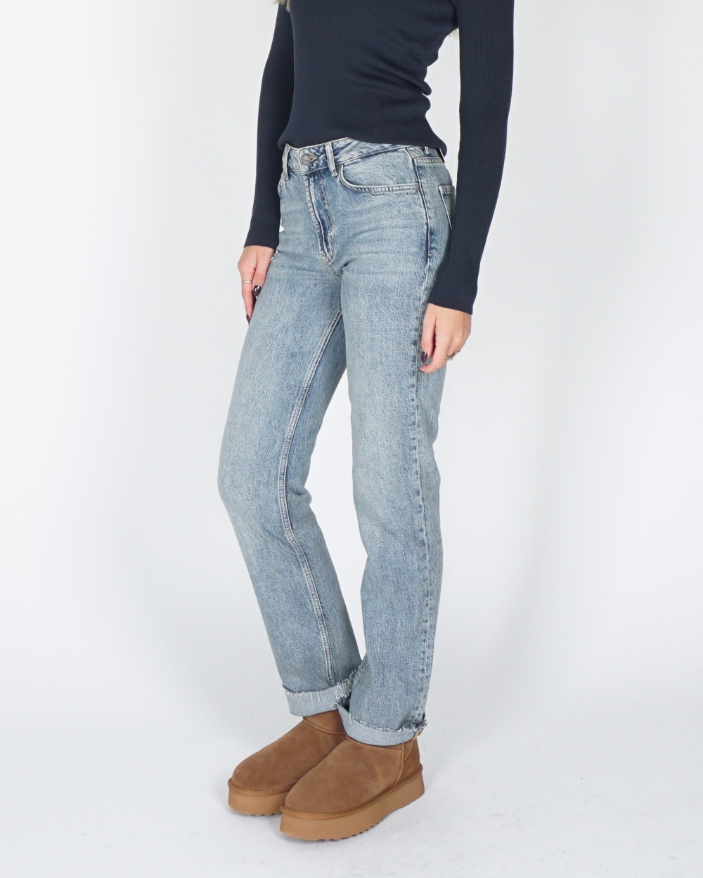 STRAIGHT FIT JEANS WASHED BLAUW L32