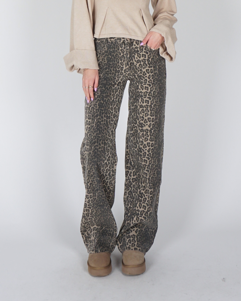 LEOPARD TALL JEANS DAD FIT BRUIN BEIGE
