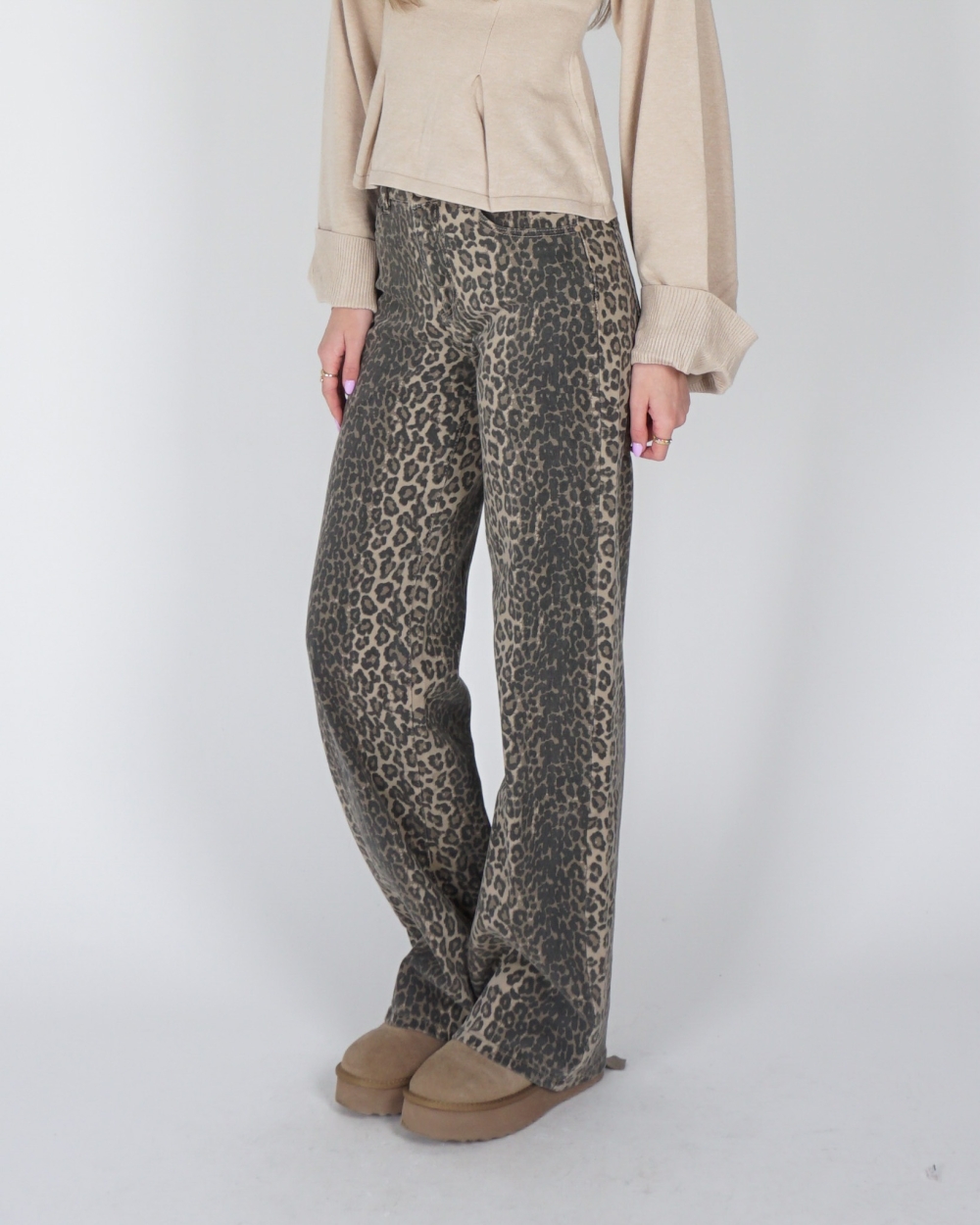 LEOPARD TALL JEANS DAD FIT BRUIN BEIGE