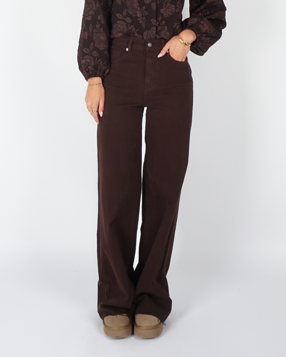 WIDE LEG TALL JEANS DONKER BRUIN