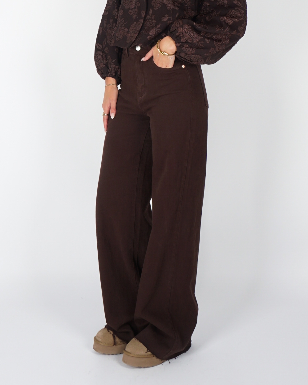 WIDE LEG TALL JEANS DONKER BRUIN