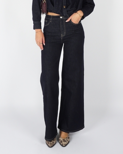WIDE LEG JEANS NINA DONKER BLAUW