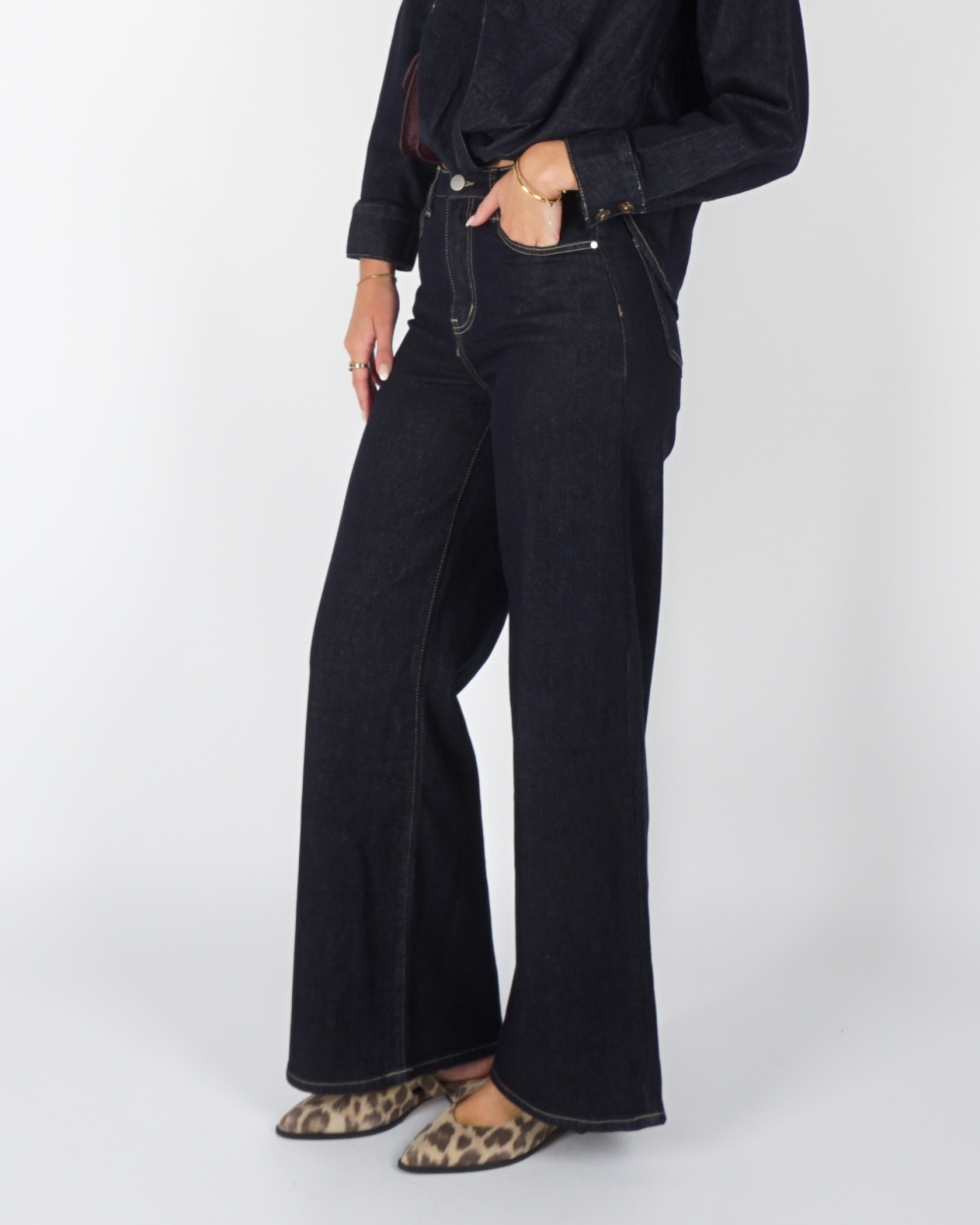 WIDE LEG JEANS NINA DONKER BLAUW