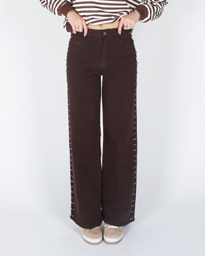 Gossip WIDE LEG JEANS DUBBELE STUDS BRUIN