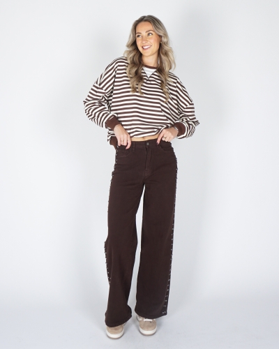 WIDE LEG JEANS DUBBELE STUDS BRUIN