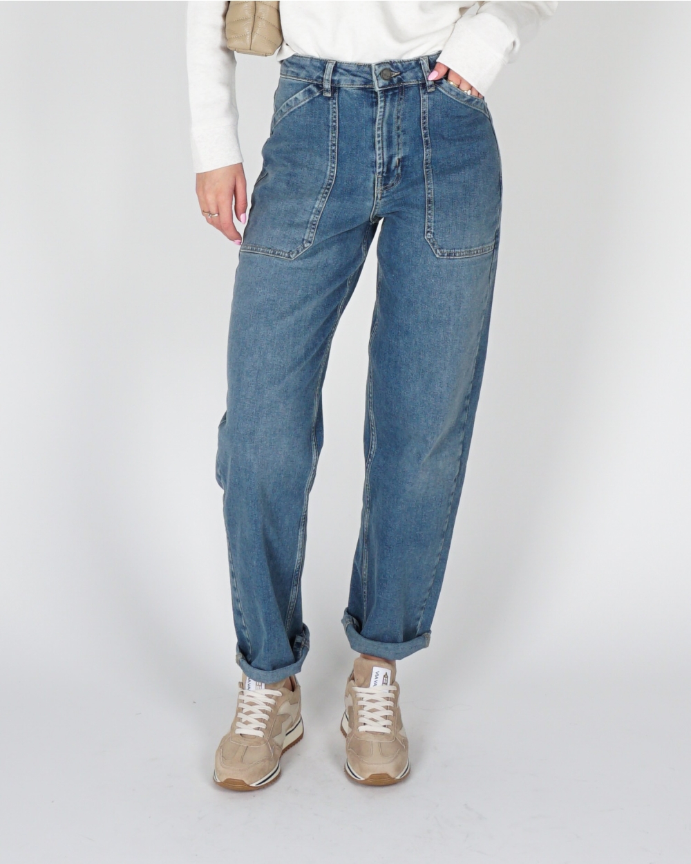 BARREL JEANS MET CARGO DETAILS BLAUW