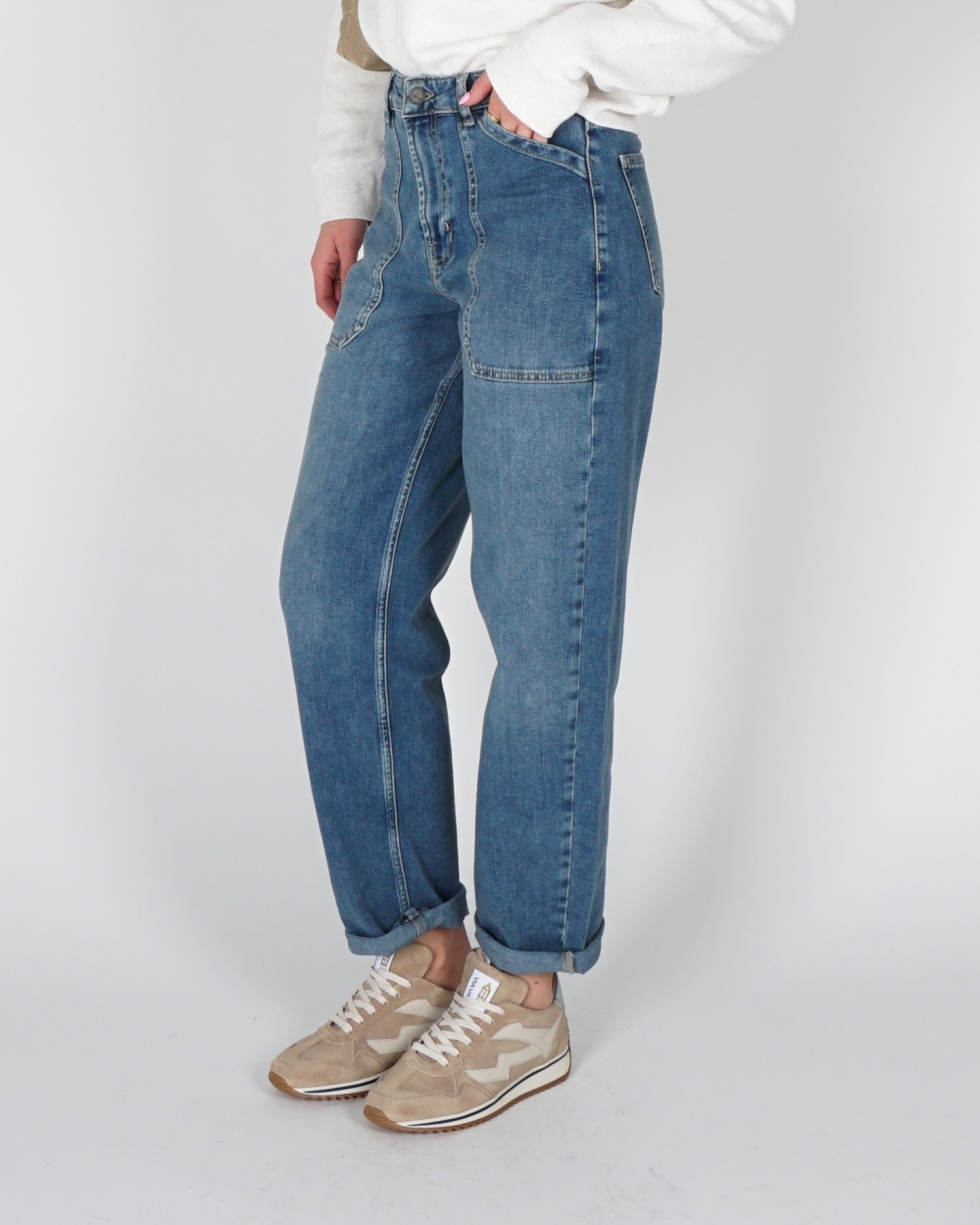 BARREL JEANS MET CARGO DETAILS BLAUW