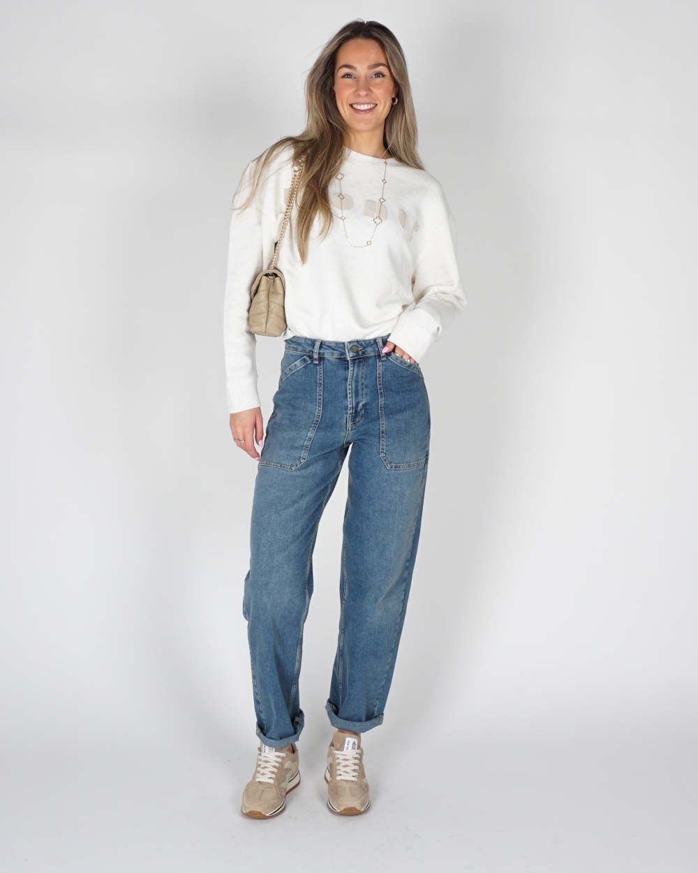 BARREL JEANS MET CARGO DETAILS BLAUW