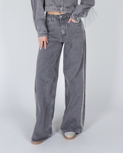 WIDE LEG JEANS MET FRANJES MAYRO GRIJS