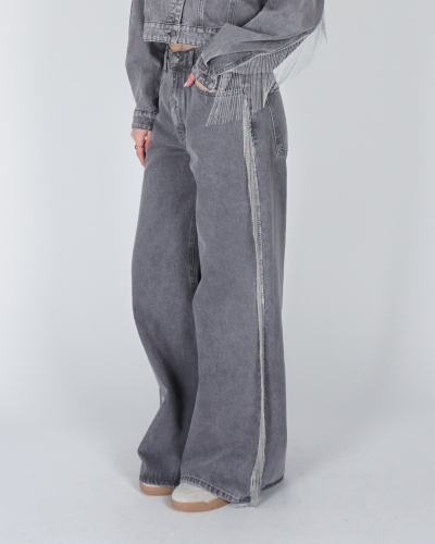 WIDE LEG JEANS MET FRANJES MAYRO GRIJS